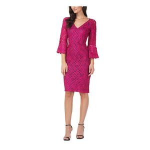 JS COLLECTION Womens Purple Bell Sleeve Knee Length Wear To Work Sheath Dress 2